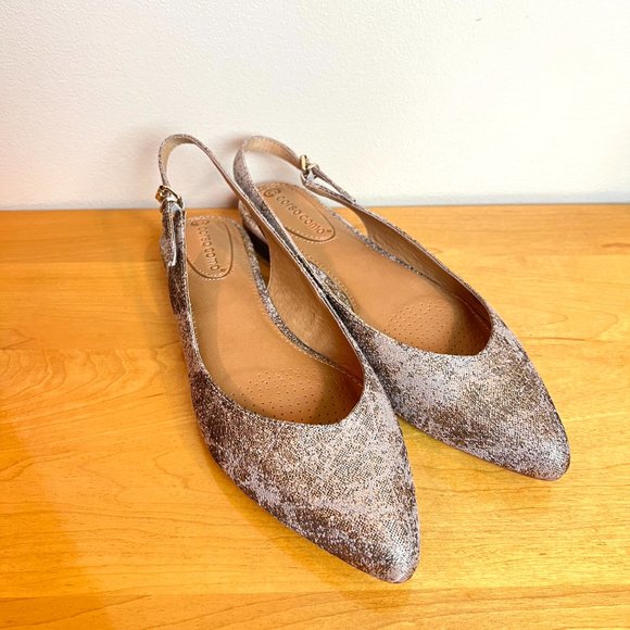 Corso Como Size 6.5 Gold Bronze Brown Beige Point Toe Slingback Flats Shoes - Picture 2 of 14